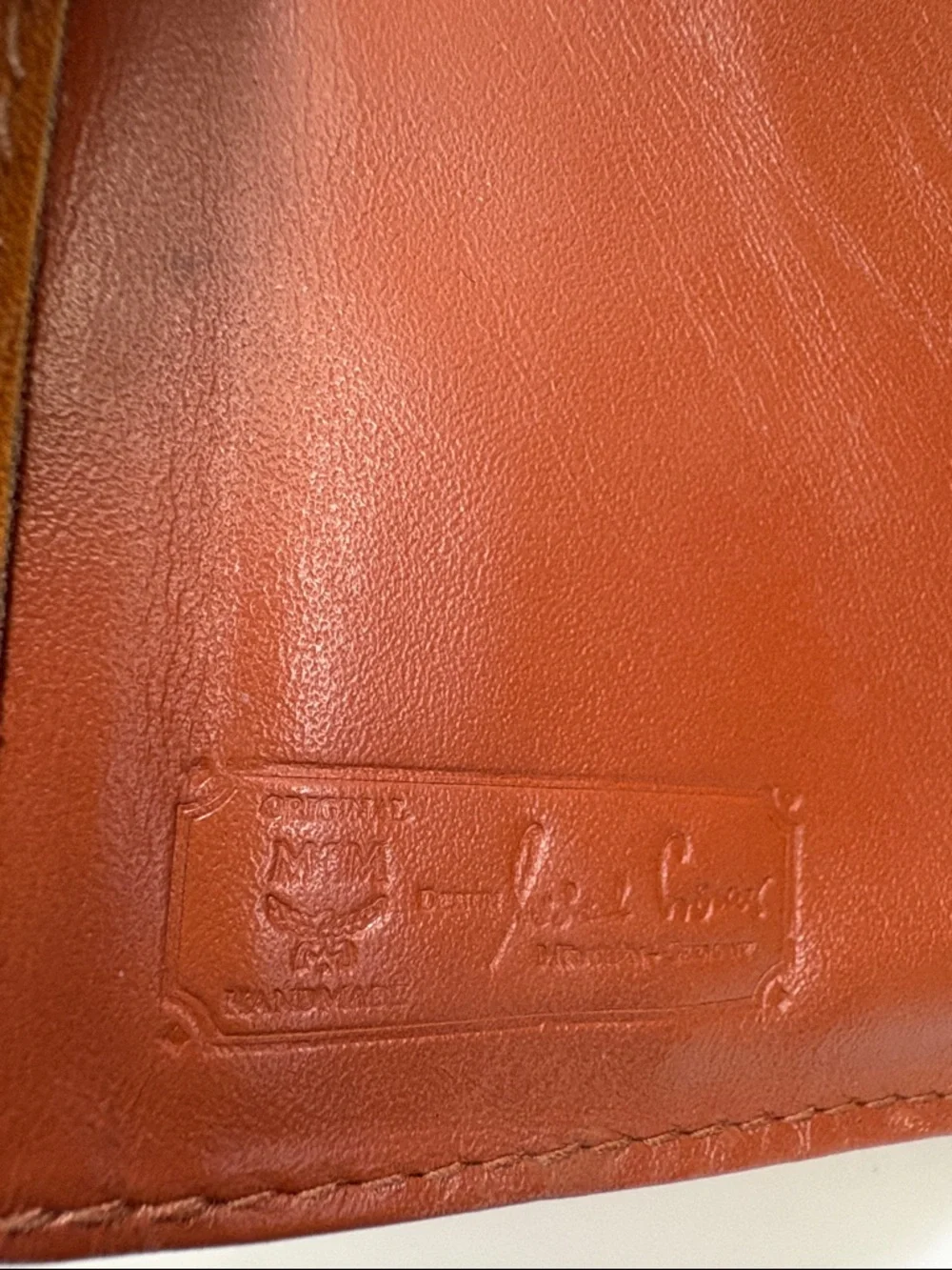 [MCM] Cognac Visetos Logo Compact Leather Tri-Fold Snap Button Unisex Wallet